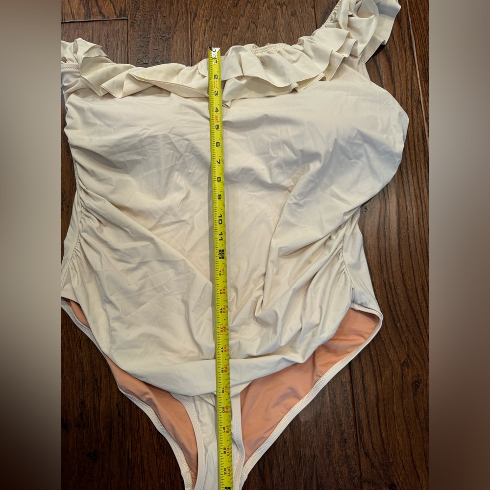 J. Crew NWT Matte Ruffle One Shoulder One Piece Swimsuit Size 22 Ivory Natural - Picture 7 of 12